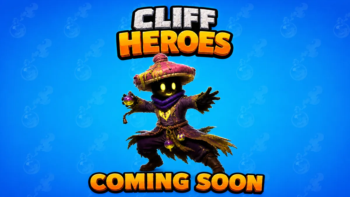 Pedro the Alchemist with the Cliff Heroes logo and a coming soon banner